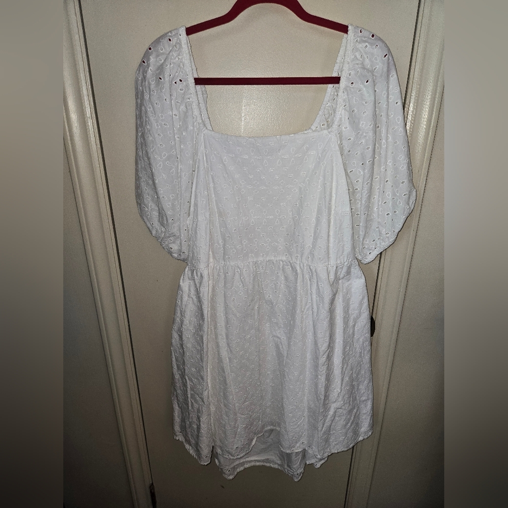 White Eyelet Dress with Puff Sleeves